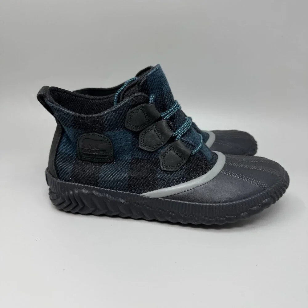 Sorel Womens Out N About Plus Duck Boots Size 8 Black Teal Plaid Waterproof